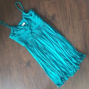 Calvin Klein Teal Dress w/ Pleats, Braids, Ruffles